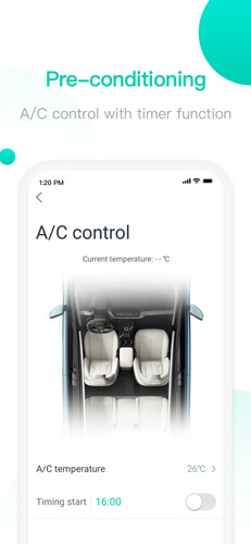 Aiways App für europäische Kunden: Klimatisierung.