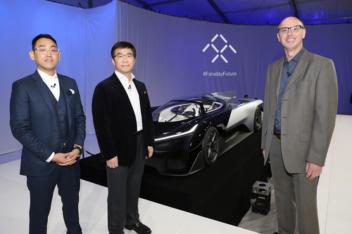 Die Köpfe hinter Faraday Future (von links): Designchef Richard Kim, Mitbegründer und Global Vice Chairman Ding Lei und Chef-Entwickler Nick Sampson.