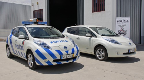 Nissan Leaf als Polizeiauto in Portugal.