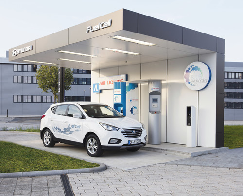 Öffentlich zugängliche Wasserstofftankstelle an der Deutschland- und Europazentrale von Hyundai in Offenbach.