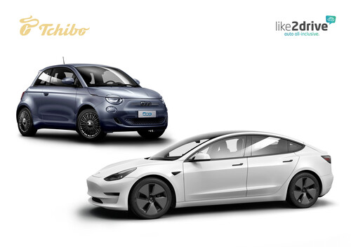 Tchibo steigt in Geschäft mit Auto-Abos ein. Im Angebot sind zunächst die beiden Elektroautos Fiat 500e und Tesla Model 3.
