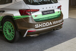 Skoda Motorsport stellt auf dem Nordic Sustainable Mobility Forum nachhaltige Materialien vor: Der ausgestellte Fabia RS Rally2 zeigt Karosseriekomponenten aus Flachsfasern, so zum Beispiel der hintere Stoßfänger.